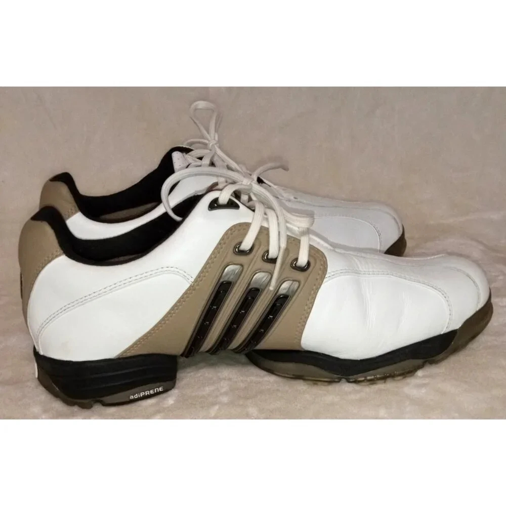 Adidas Adiprene Golf Shoes White Brown Men's Size 8.5 US